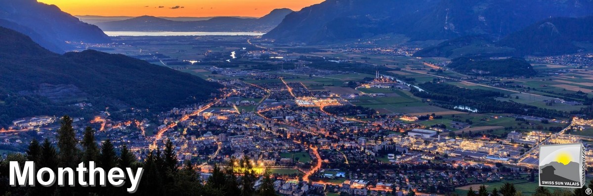 Swiss Sun Valais ® vue aérienne de la ville de Monthey. 1er réseau immobilier du Valais ®